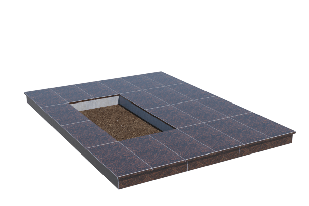 Площадки на могилу в Ульяновске | Площадка с вертикальной (10 см) облицовкой Дымовским гранитом (под цветник)