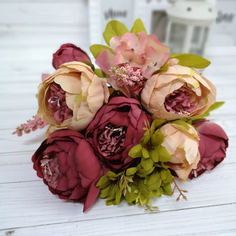 Искусственные цветы в Ульяновске | Цветы искусственные «Пионы», персиково-малиновые, букет