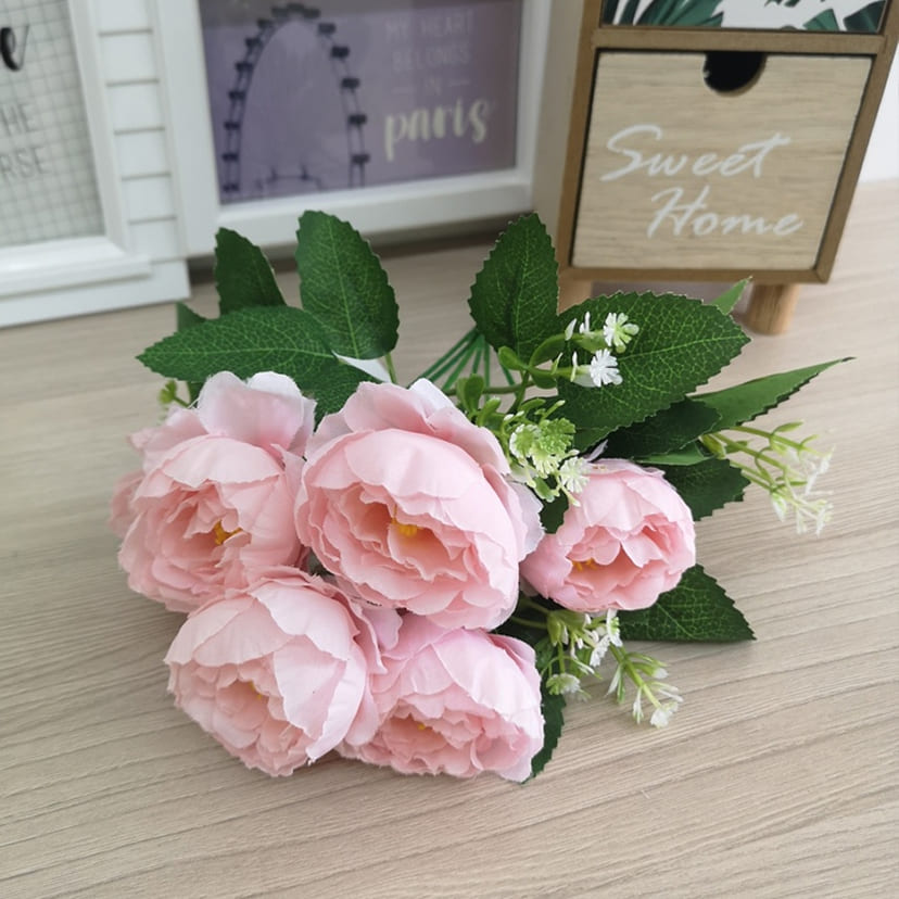 Искусственные цветы в Ульяновске | Цветы искусственные «Минипиончики с гипсофилой», нежно-розовые, букет