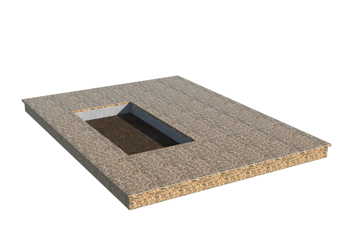 Площадки на могилу в Ульяновске | Площадка с вертикальной (10 см) облицовкой Южно-Султаевским гранитом (под цветник)