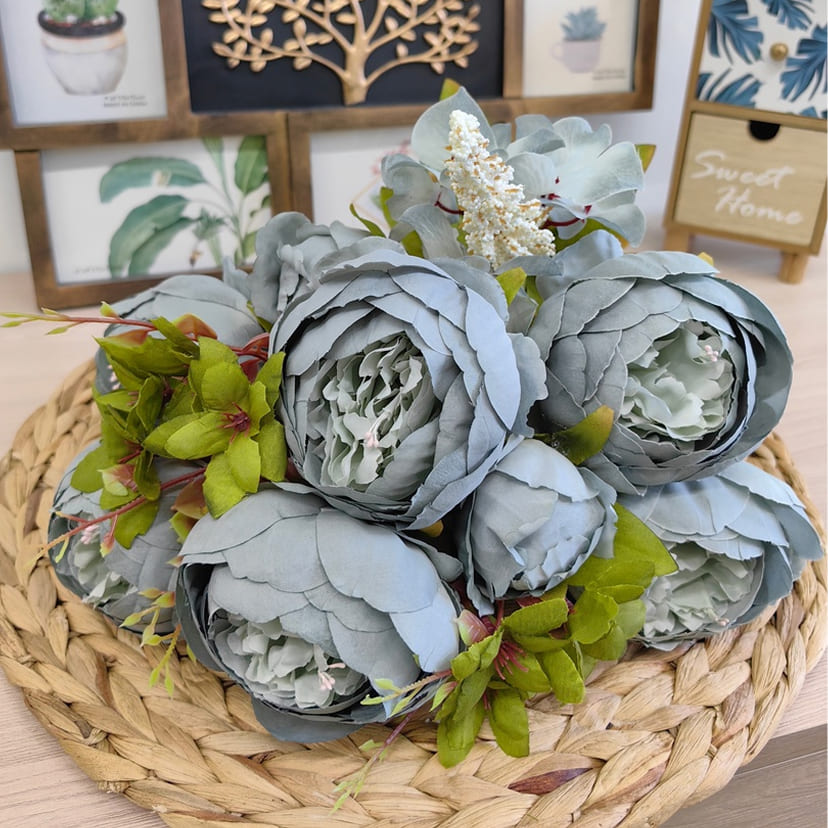 Искусственные цветы в Ульяновске | Цветы искусственные «Пионы», серо-голубые, букет