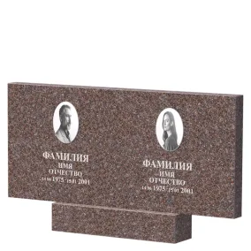 Готовое оформление | Оформление двойного памятника из гранита Елизовский, керамика 13х18								